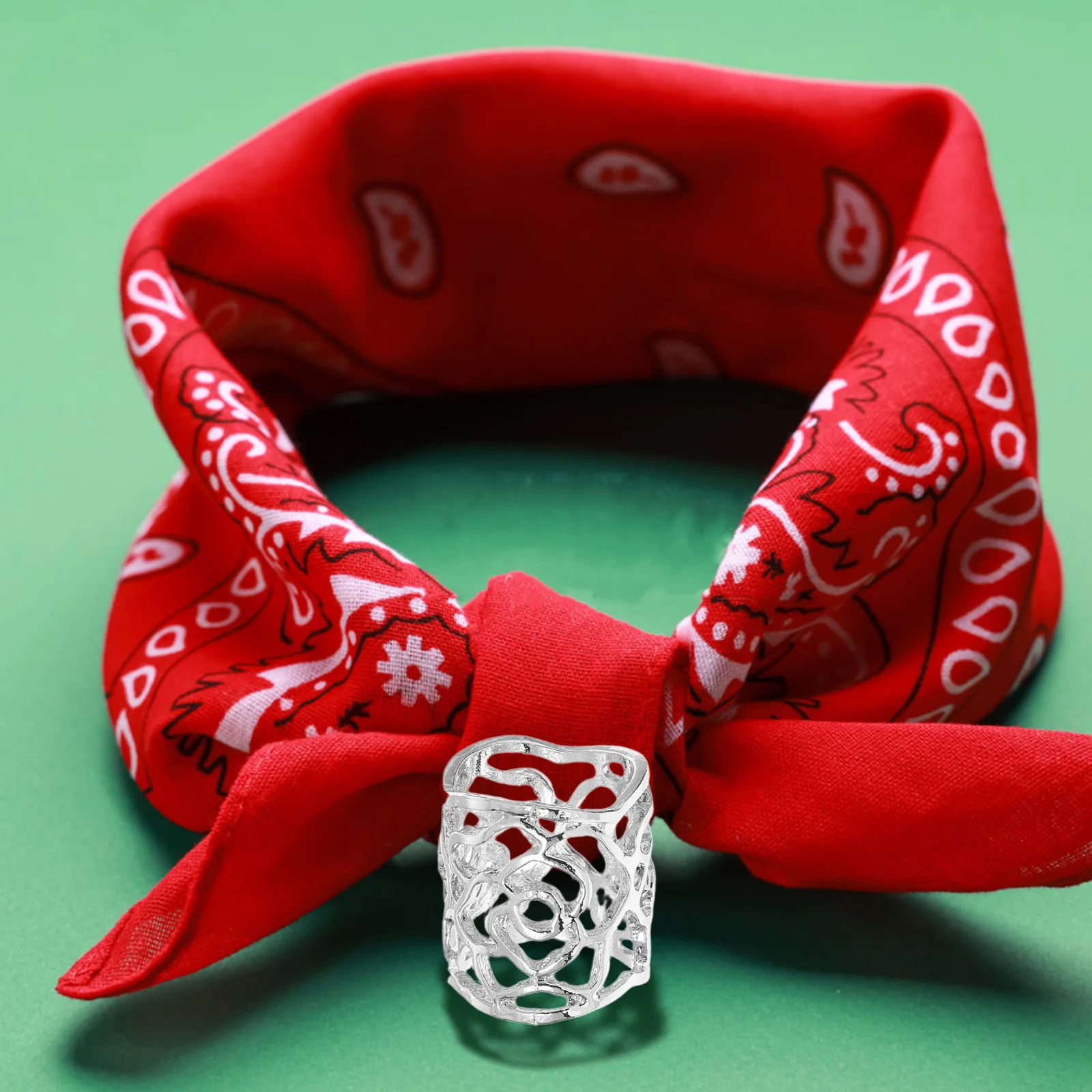 Boucle d'écharpe Rose ajourée, anneau en filigrane argenté, Tube coulissant, bijoux pour femmes, foulards en soie, décoration, Clip, anneaux d'écharpe