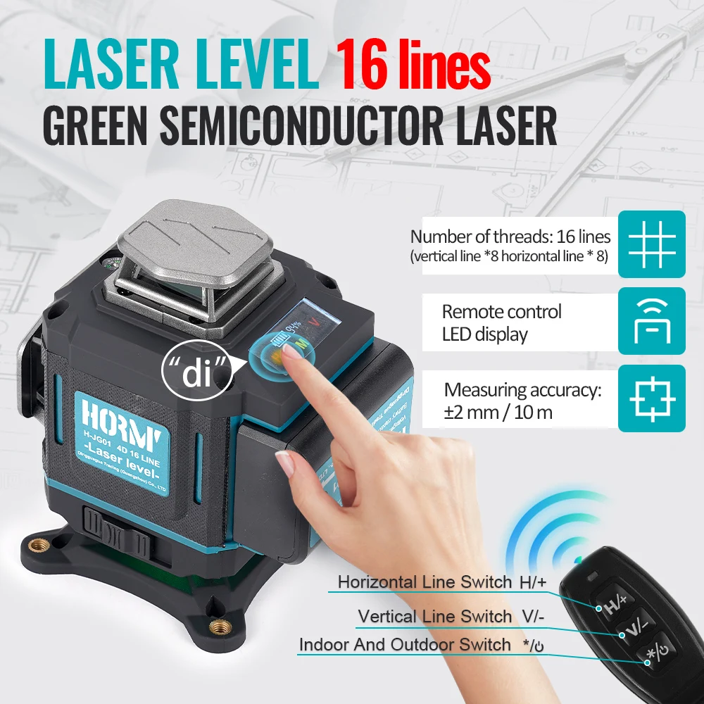 16 Lines 4D Laser Level Green Line SelfLeveling 360 Horizontal And Vertical Super Powerful Laser Level Green Beam Battery Set