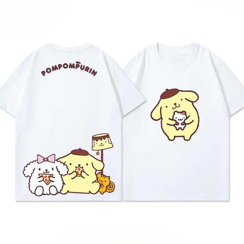

New Sanrio Pom Pom Purin Cute Printed Children's Short Sleeves Summer Trendy Comfortable Loose Parent Child Wear