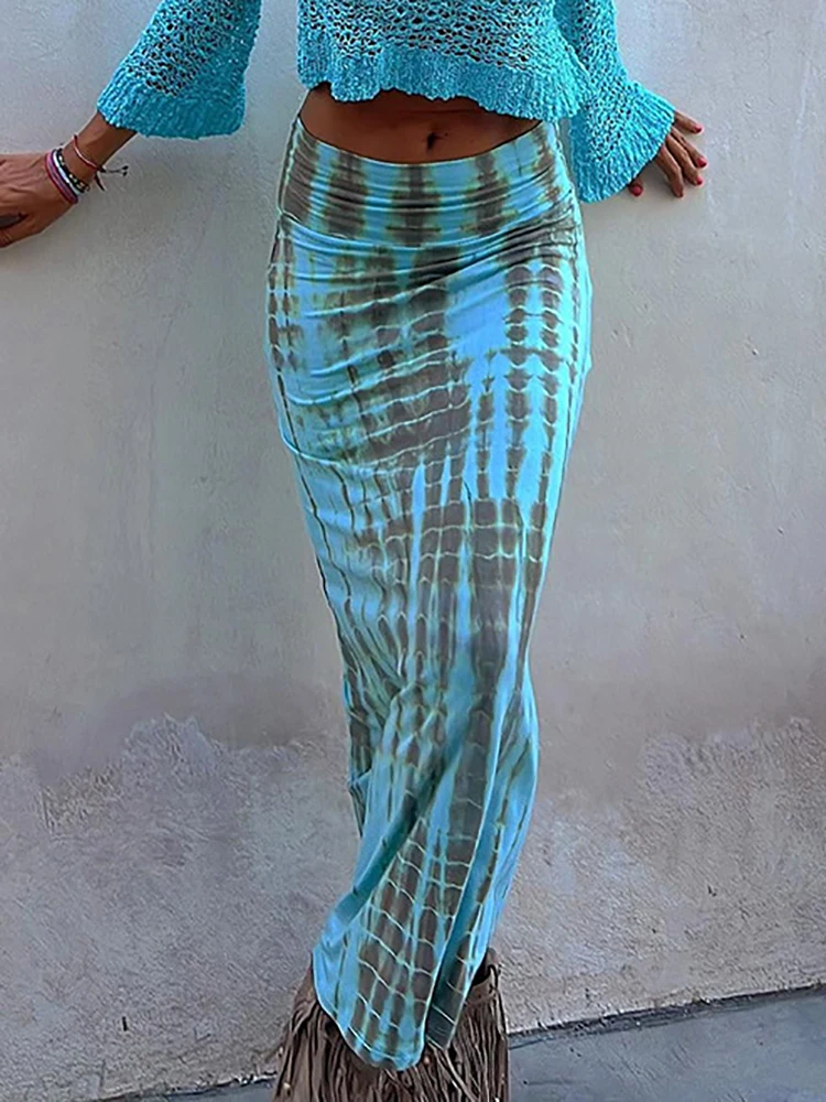 2024 Summer Long Skirts Women Boho Printing Skirt Female Patchwork Beach Slim Fit Skirts Ladies Vintage Holiday Skirt Streetwear