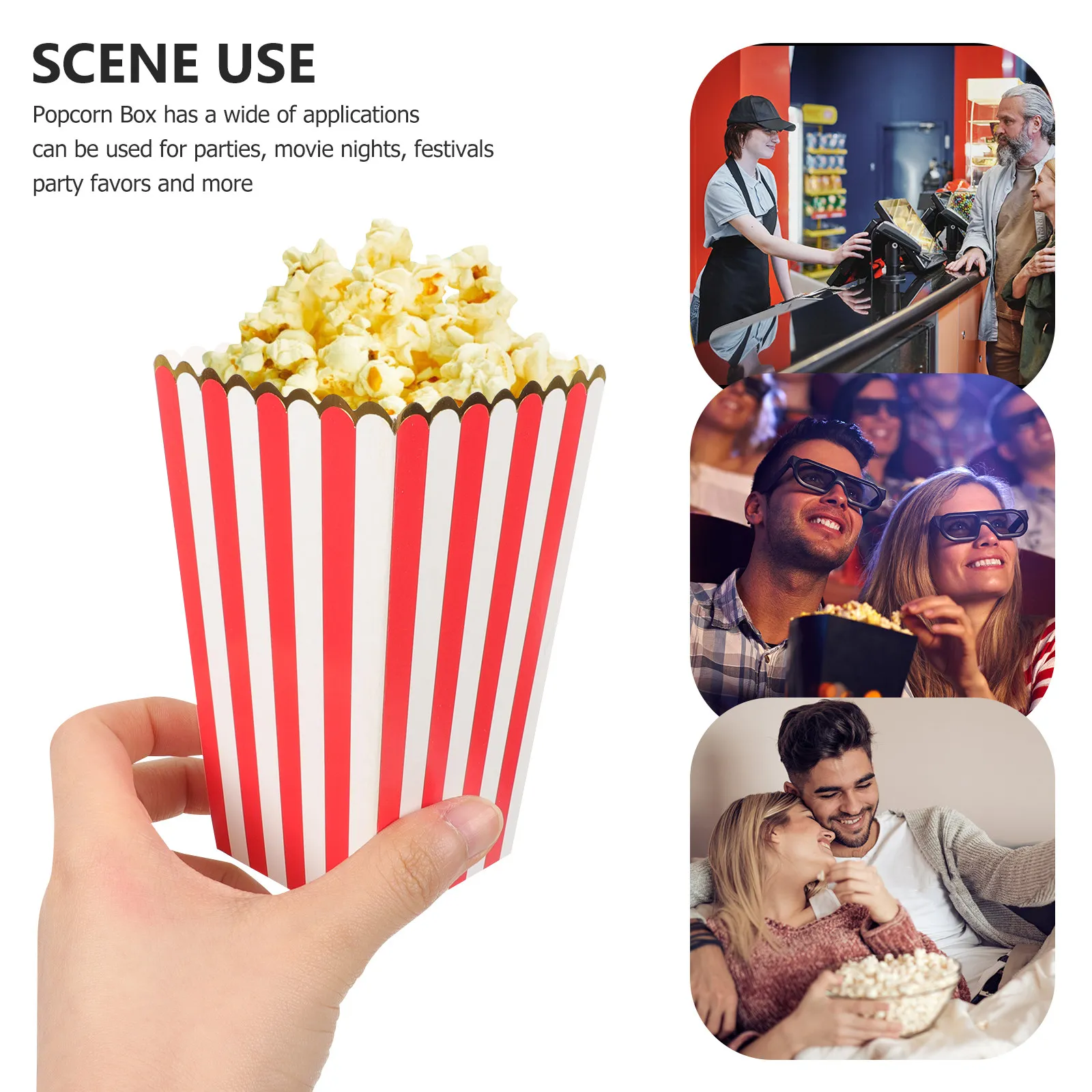 12Pcs Disposable Popcorn Boxes Lightweight Tear Resistant Decorative Design Popcorn Storage Box for Theater Party Favors Candy