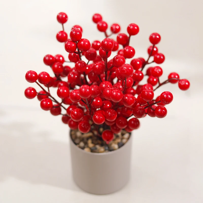 Artificial Flowers Berries Red Fake Berry Cherry Stamen For Christmas DIY Wreath Ornament New Year 2025 Party Home Decoration