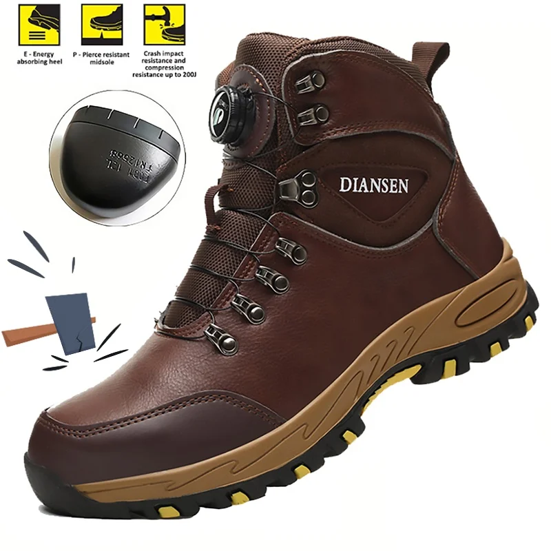 Steel Toe Safety Boots Men\'s Work Sneaker Rotated Button Easy Wear Work Safety Boots Breathable Sport Work Shoes Men Shoes