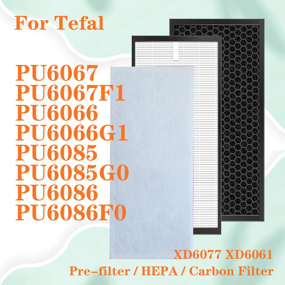 For Tefal PU6067 PU6067F1 PU6066 PU6066G1 PU6085 PU6085G0 PU6086 PU6086F0 Air Purifier XD6077 & XD6061 HEPA Filter Carbon Filter