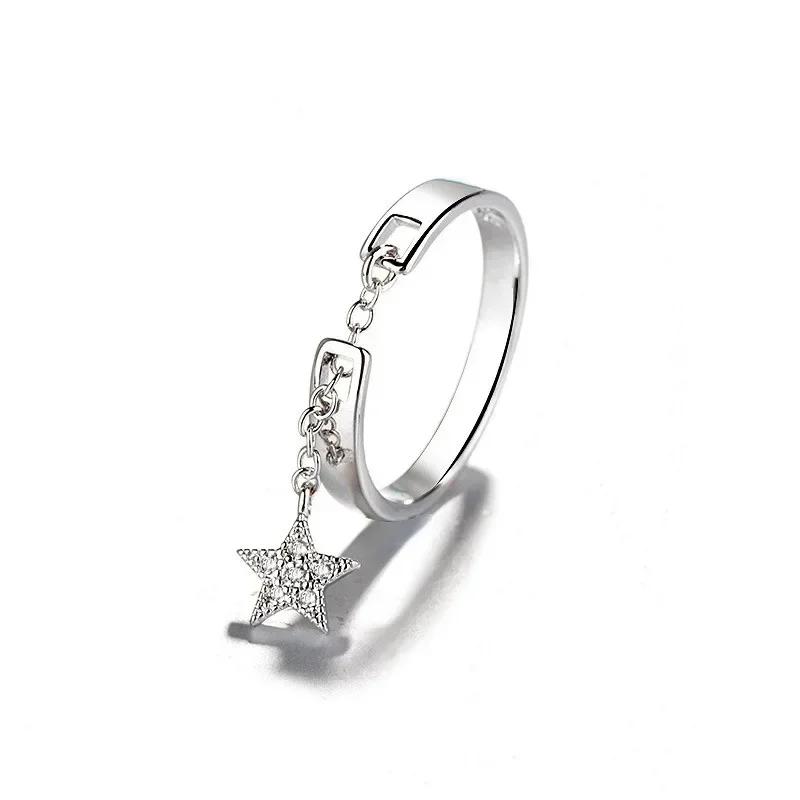 Star Moon Chain Rings for Women Girl Geometric Tassel Adjustable Ring Elegant Accessories Fashion Silver Gold Color Jewelry Gift