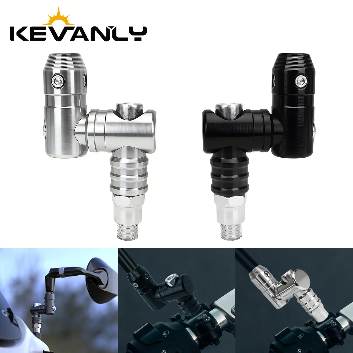1Pair Universal Motorcycle Mirror Expander Bracket 360°Ajustable Mirror Riser Adapter 10mm CNC Aluminum Extension Base