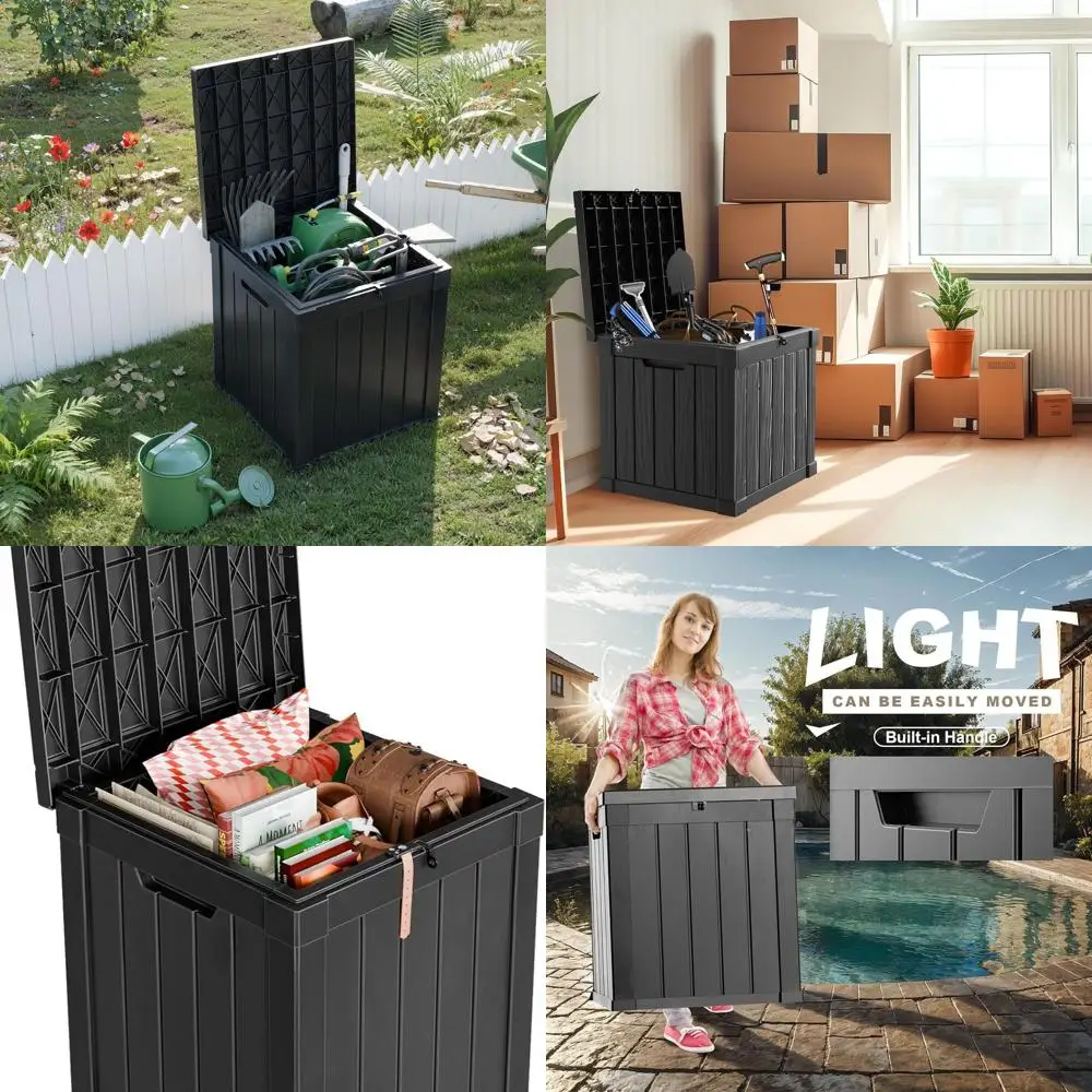 

Запираемый ящик для уличной террасы — 51-галлон для хранения мебели для патио, садовых инструментов, водонепроницаемый черный ящик