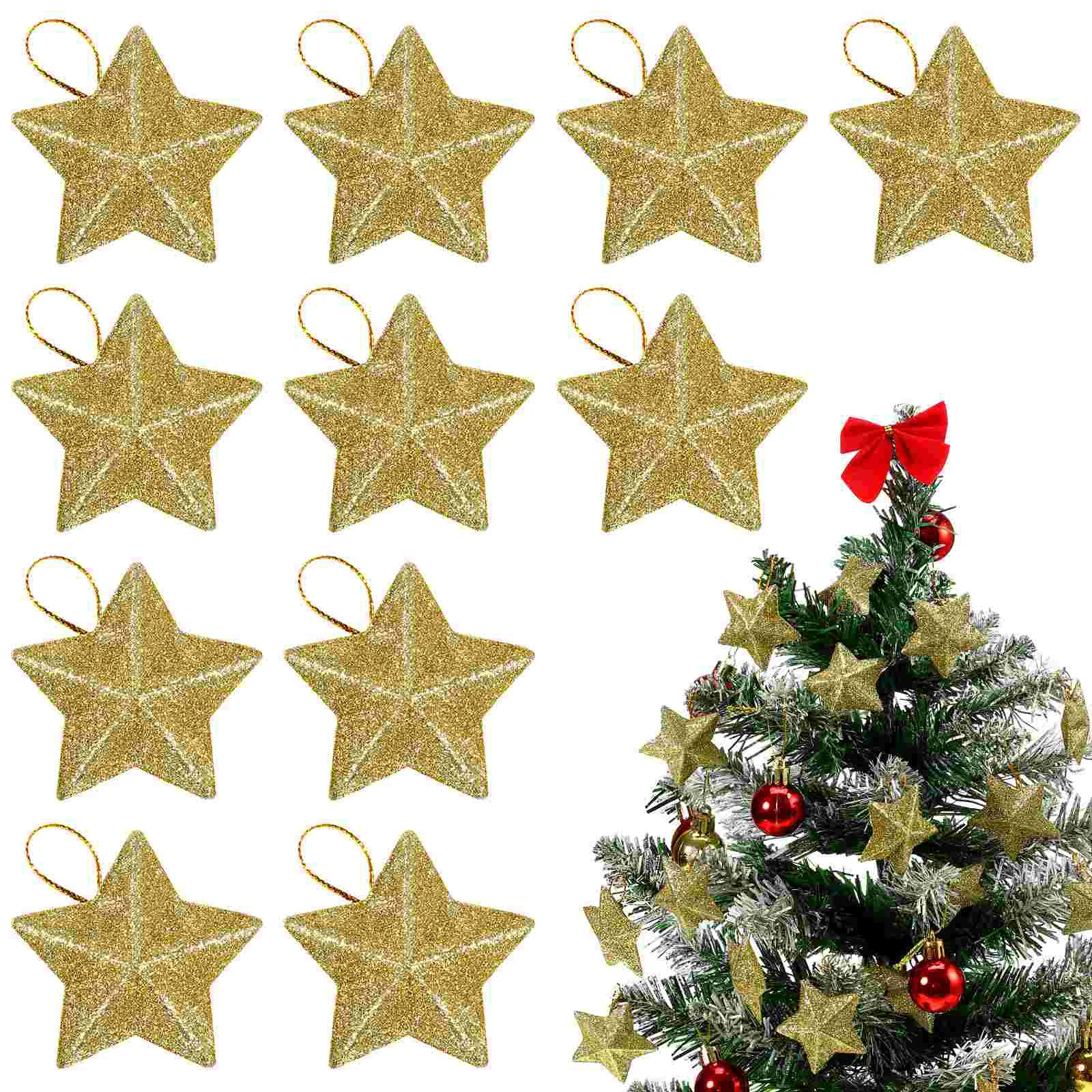 

30 Pcs Christmas Tree Pendant Photo Ornaments Hanging Star Pendants for Trees Glitter Festival