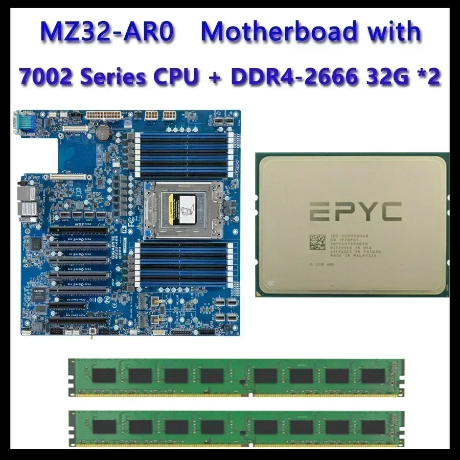 100% Tested MZ32-AR0 REV1.0 Motherboard / 64GB DDR4-2666 EPYC 7502P 7452 7402 7402P 7352 7302 7302P 7282 7272 7262 7252 7232