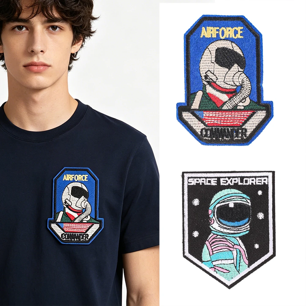 Tactical Morale Patches Astronaut Pilot Embroidered Iron On Sew On For Jacket Hat Backpack T Shirt Men Kids Clothing Decor DIY