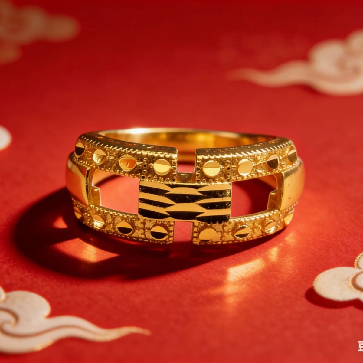 Attractive ornament for casual street fashion, ladies' fire textured open ring elaborately forged from 24K Gold AU999