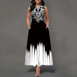 Letnia sukienka maxi bez rękawów dla kobiet Elegancka swobodna sukienka z kwiatowym nadrukiem Plaża Wakacje Boho Długie sukienki Plus Size