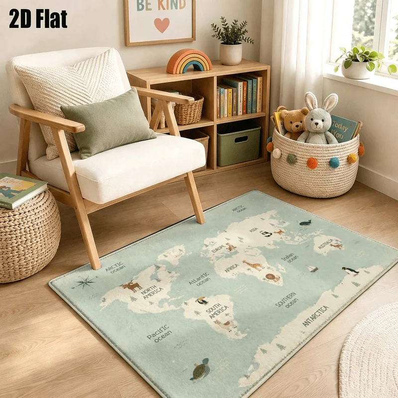 1Pc Vintage Animal World Map Pattern Printed Carpet, Artistic Decorative Floor Mat, Suitable for Living Room, Bedroom, Dining Room, Bedside, Indoor and Patio, Home Decorative Accessories