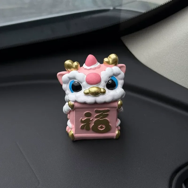 Guochao Creative Lion Dance Car Ornament Cartoon Dragon Dance Car Center Console Ornament Car Decoration Muse Gift