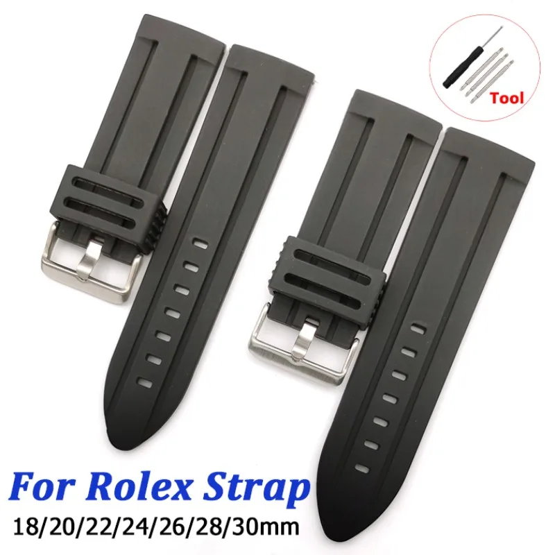 18mm 20mm 22mm 24mm 26mm 28mm 30mm Soft Silicone Rubber Watch Strap Sport Watchband for Rolex Waterproof Men Metal Bracelet Belt