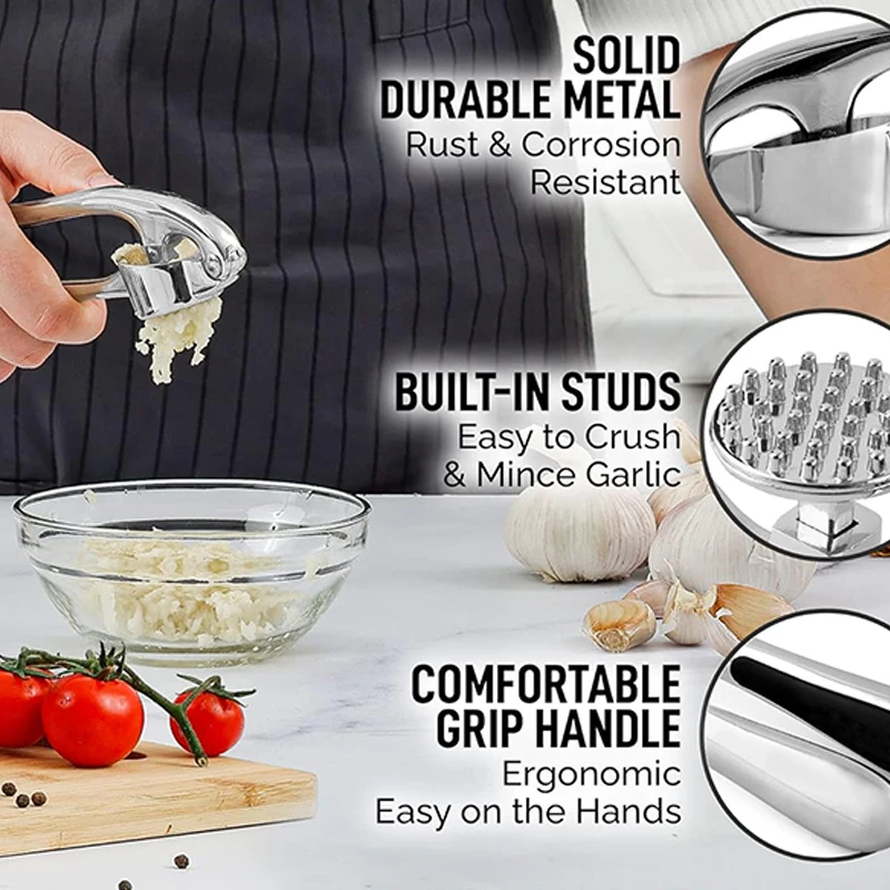 Garlic Press Rust Proof & Dishwasher Safe Professional Garlic Mincer Tool Easy-Squeeze Easy-Clean with Soft Ergonomic Handle