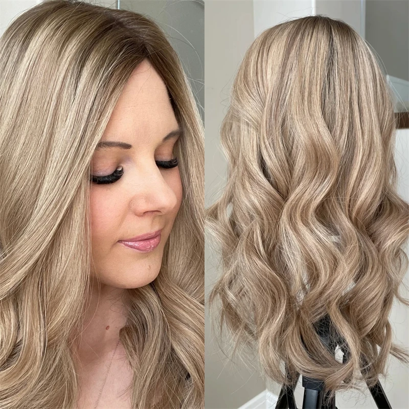 

Dark Roots Small Large Cap Ombre Ash Blonde Synthetic Lace Front Wig Invisible Transparent Lace Wig Natural Preplucked Hairline