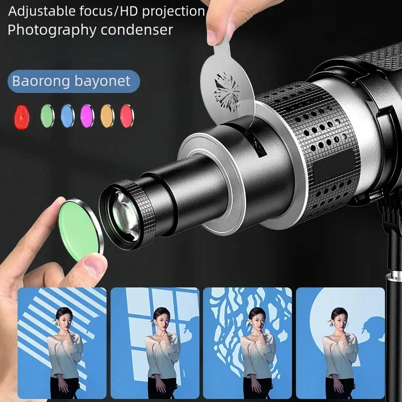 Universal Bayonet Photograph Flash Snoot Conical Lens Video Photo Studio Light Kit With Optical Spotlight Lens 25 Or 35 Gobos