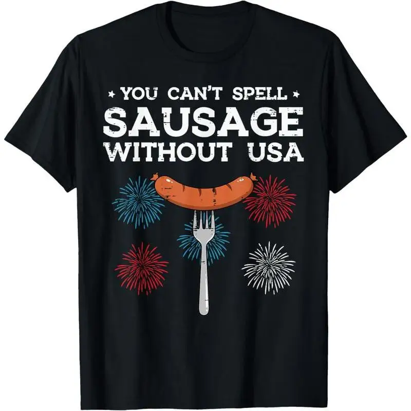 

Funny "Sausage Without USA" T-Shirt, Patriotic American Flag Graphic Tee, Men's Independence Day Hot Dog Top