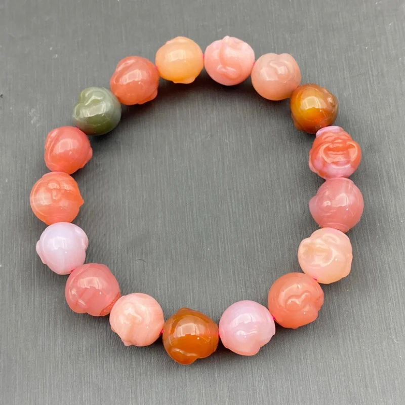 

Rough Stone Yanyuan Agate Candy Color Colorful CarvedBuddha Single CircleBracelet Men and