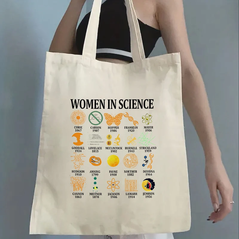 Women in Science Tote Bag Shopper Organizer Storage Clutch Travel Necessity Stylish Books Bag Causal Canvas Hangbag Gift for Her