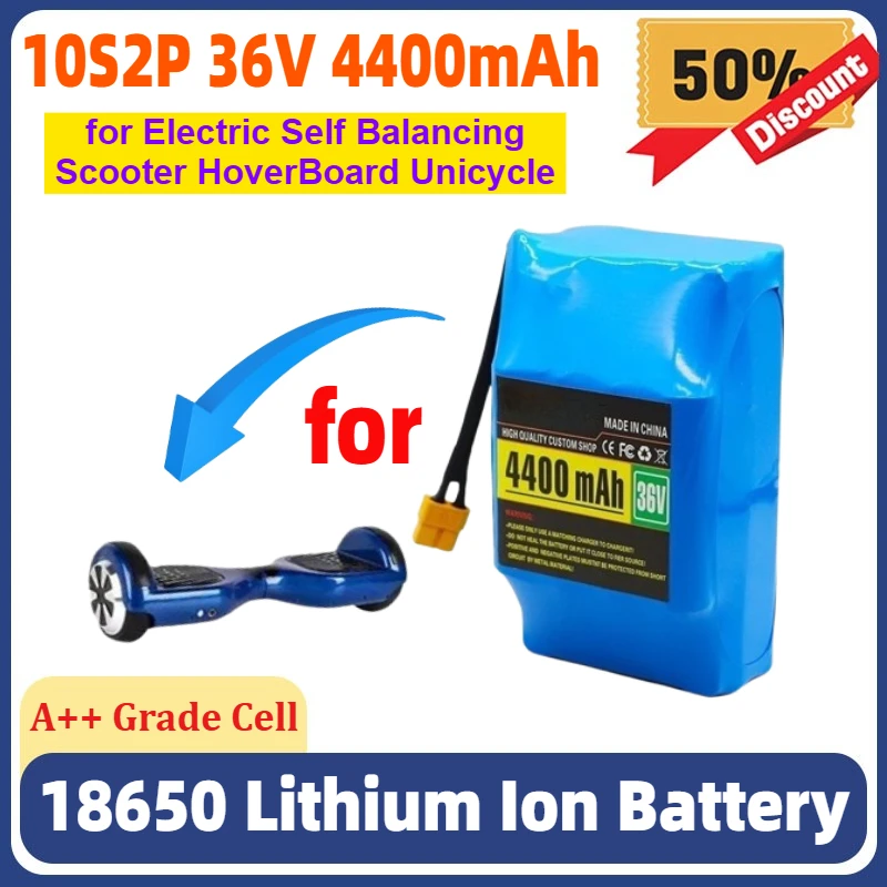 

36V 4400mAh 10S2P Battery Pack Rechargeable 18650 Lithium Ion Battery for Electric Self Balancing Scooter HoverBoard Unicycle