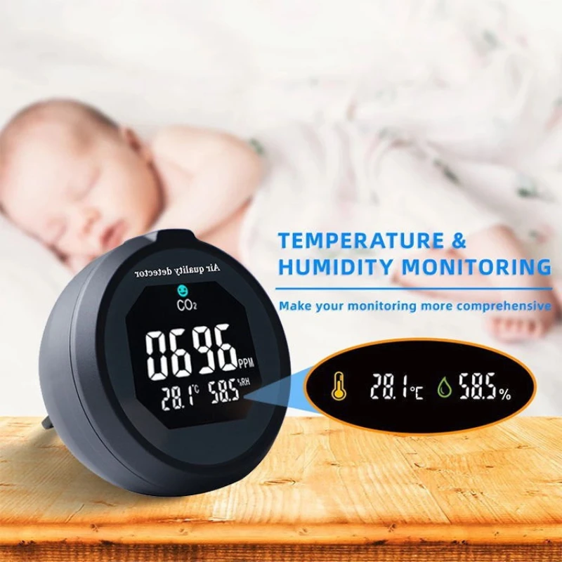 

Smart CO2 Detector, WiFi Carbon Dioxide Monitor with LCD Display, Indoor Air Quality Meter, 3-in-1 Sensor TH/RH/CO2 Air quality