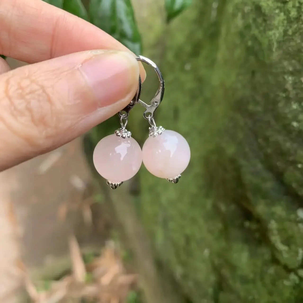 HEYYA STONE 10MM Natural Rose Quartz Drop Earrings 925 Sterling Silver Simple Gemstone Jewelry