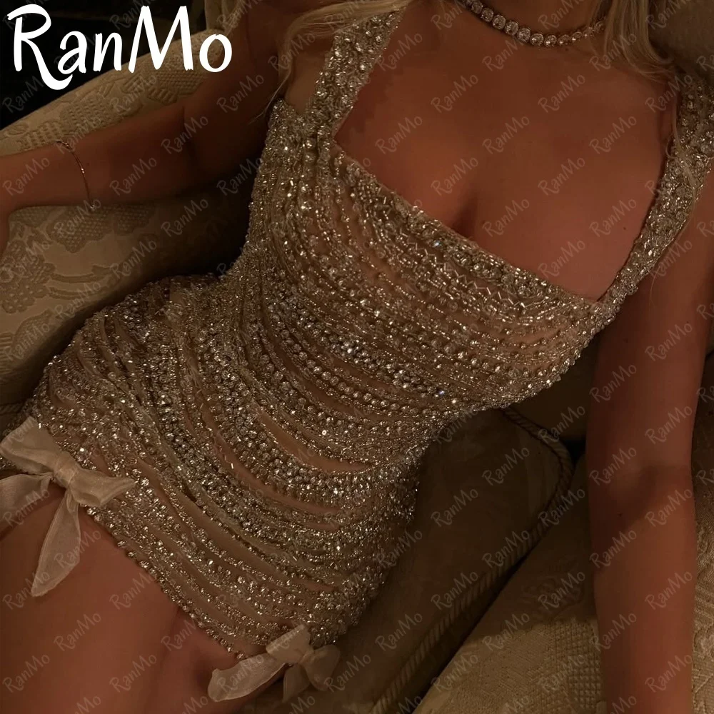 

Ranmo Full Beaded Cocktail Dressses Short Silver Crystals Evening Dress Party Clubbing Gowns Customized Formal Reception Gown