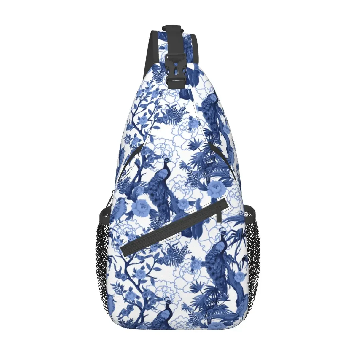 Chinoiserie Flowers Sling Bags Chest Crossbody Shoulder Backpack Outdoor Sports Daypacks Peacock Birds Peonies Pattern Bag