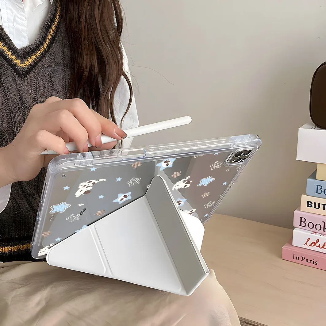 格子柄子猫ペンホルダー付きタブレットケース Mini7 6 iPad Pro 2024 2022 2021 2020 2019 2018 2017 11 10 9 8 7 6 5 Air7 6 5 4 3 2 1 カバー