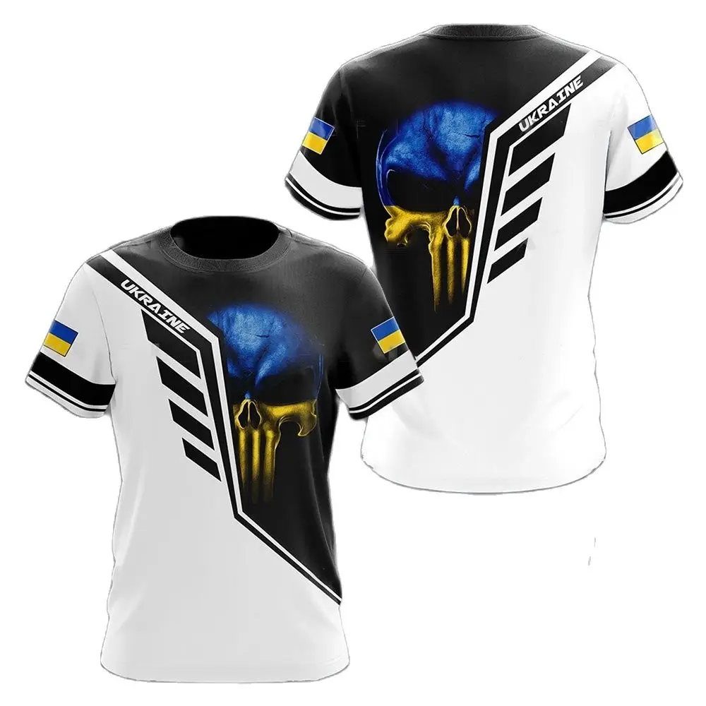 Summer Men's T-shirt Ukrainian Flag Shirt 3D Printed Round Neck Oversized Short Sleeve Top Fashion Trend Personality Street Wear