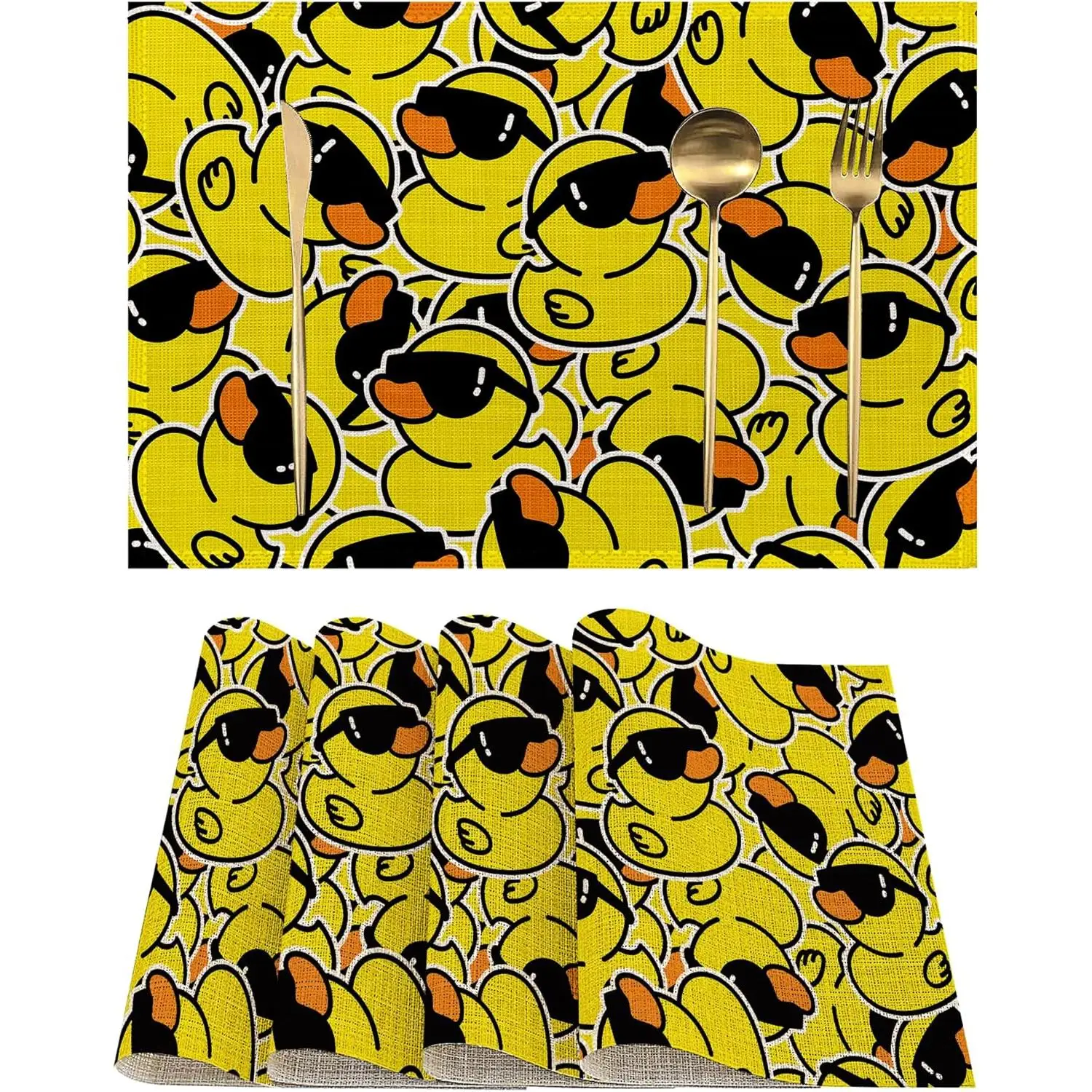 

Funny Rubber Duck Placemats Set of 4 Waterproof Place Mats Non-Slip Washable Table Mats Set for Kitchen Dining Decor 12x18 Inch