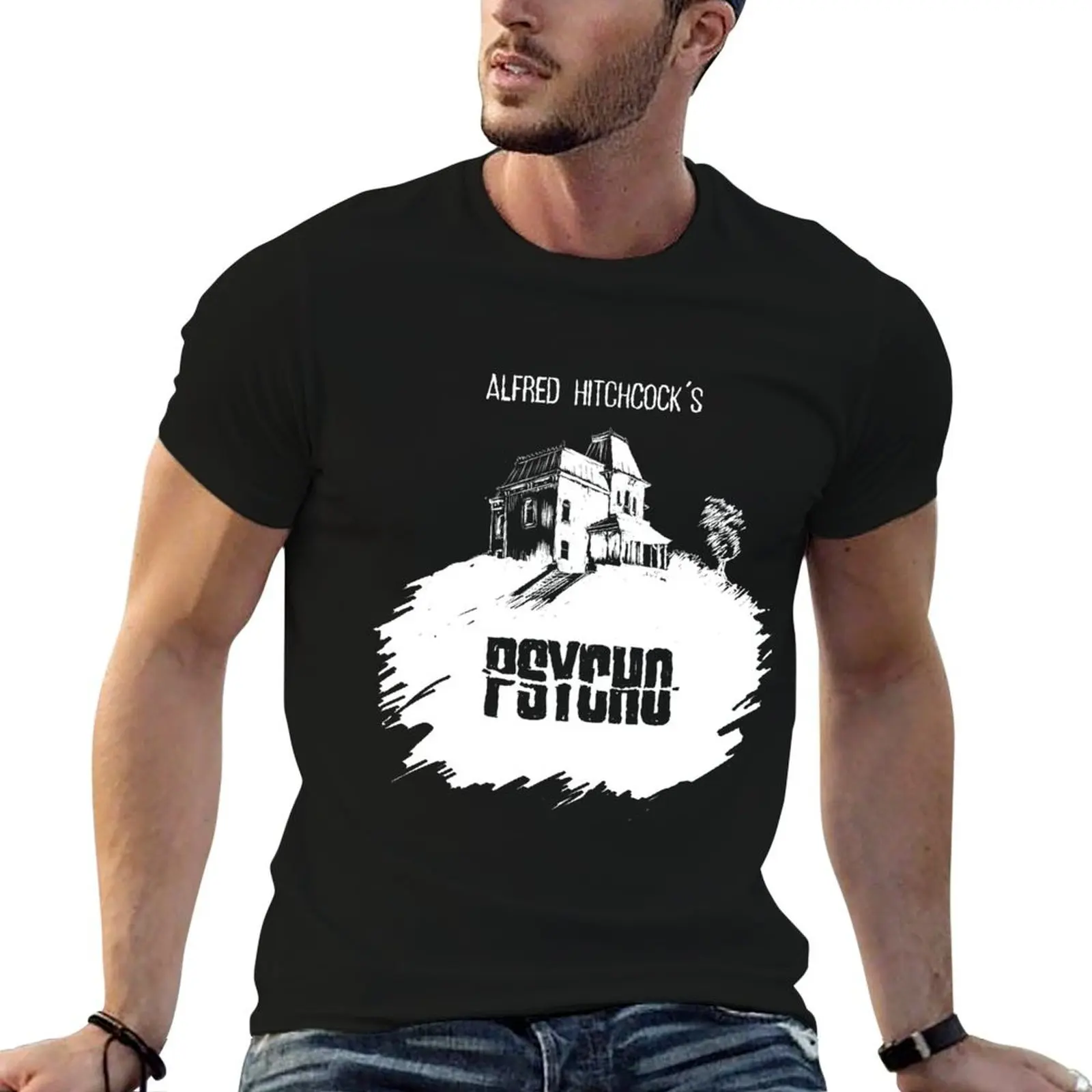 Alfred Hitchcock's Psycho by Burro! (black tee version) T-Shirt Soft Anti-Shrink Cotton Tee