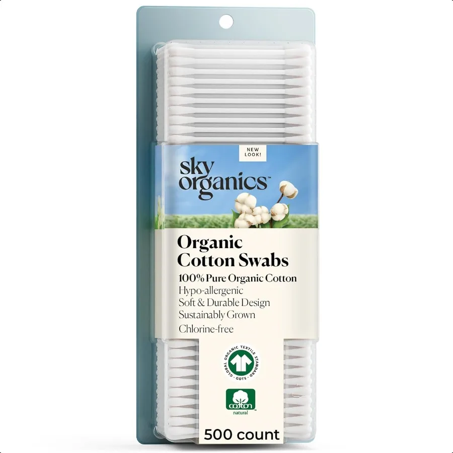 Sky Organics Organic Cotton Swabs 500 ct. Ultra Soft Tips Strong Durable Hypoallergenic Chlorine Free Sustainable with Ebook Na
