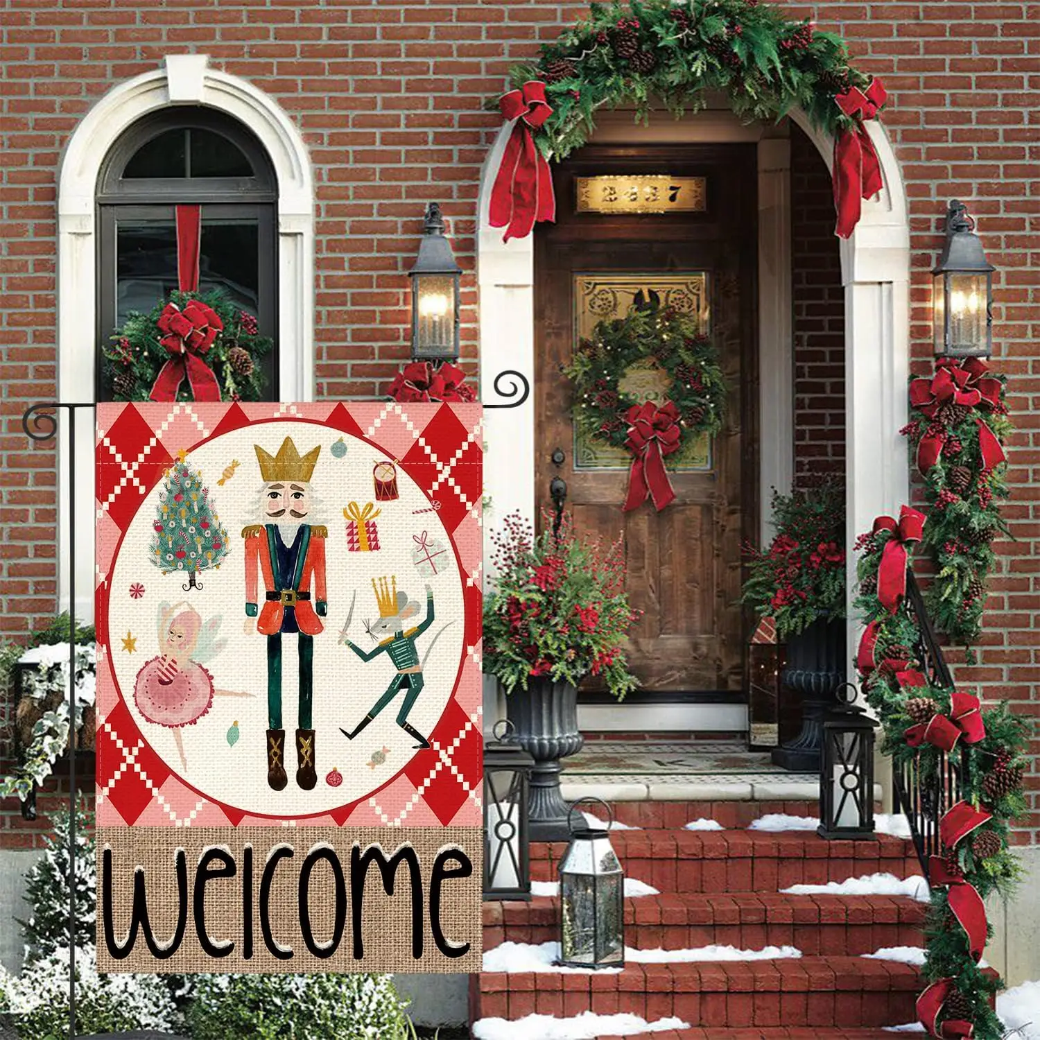 AVOIN colorlife Red Nutcracker Welcome Christmas Garden Flag 12x18 Inch Double Sided Outside, Winter Festive Holiday Yard Outdoo