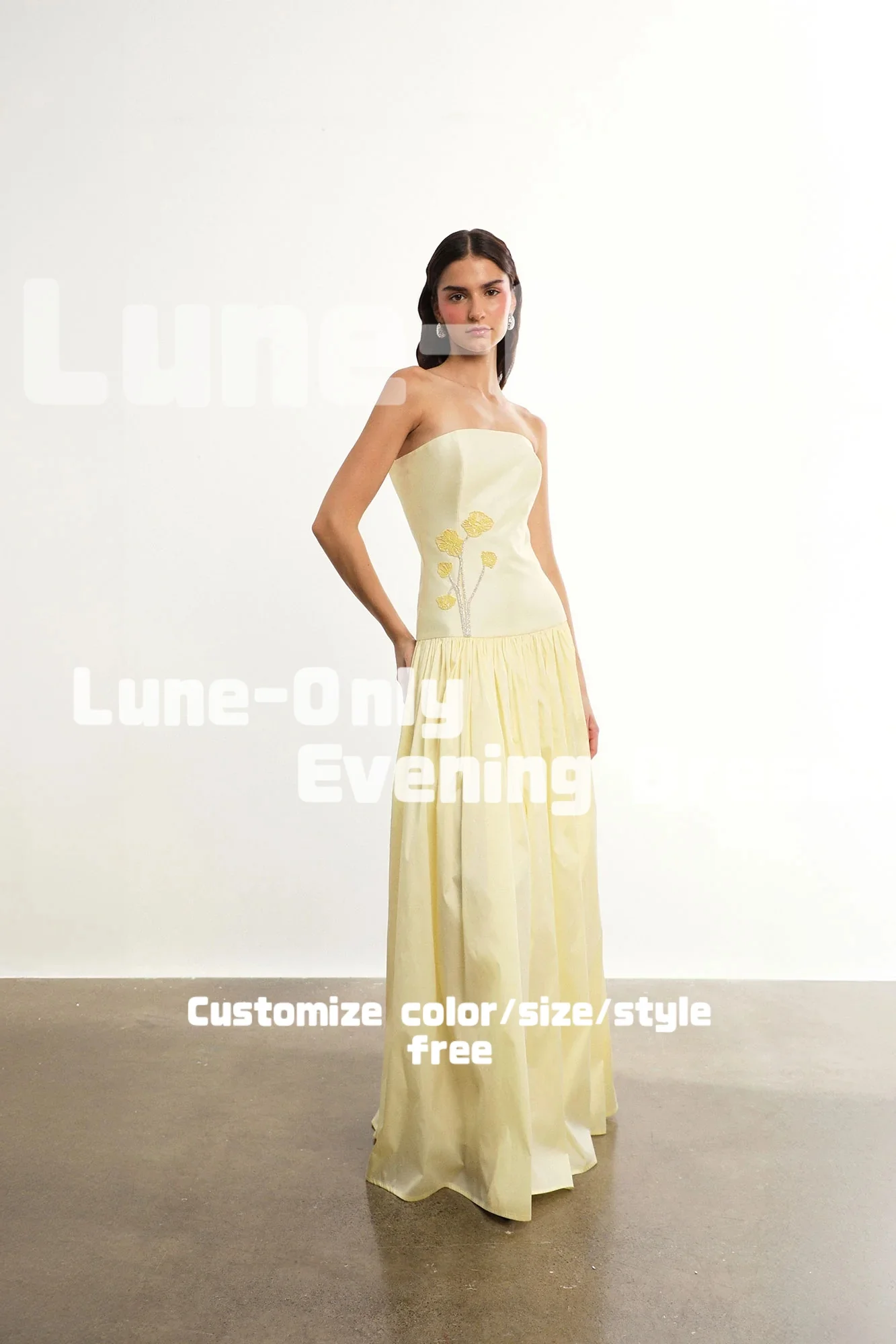 カスタマイズされた甘い黄色のビーズフラワー女性用イブニングドレス、ドレープロングスカーフ、エレガントなパーティーガウン、プロムフォーマルドレス