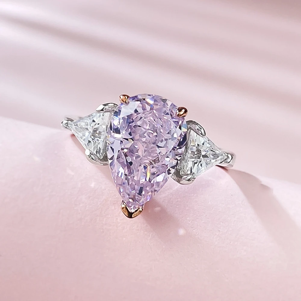 Wong Rain 925 Sterling Silver 8*12MM Crushed Ice Cut Lab Sapphire High Carbon Diamond Gems Water Drop Ring Wedding Party Jewelry