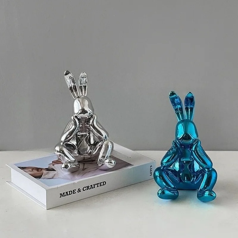 Cartoon sitting electroplated rabbit ornament, model room wine cabinet, entrance children's room decorative ornament