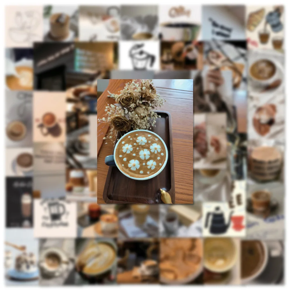 10/30/50pcs Ins Style Retro Coffee Graffiti Stickers Aesthetic Decoration Decals Laptop Phone Freeze Waterproof Retro Sticker