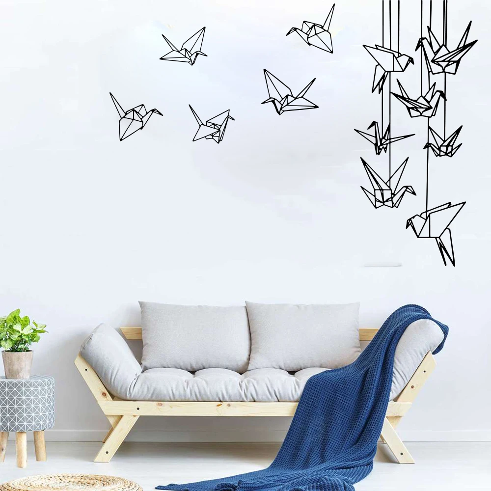 Cartoon Origami Birds String Wall Sticker Nursery Playroom Geometric Origami Crane Wall Decal Bedroom Vinyl Home Decor