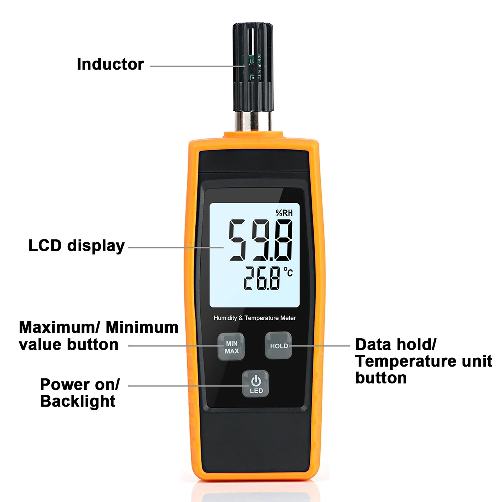 Digital Handheld Electronic Humidity Thermometer Max Min Records Thermo-Hygrometer Data Storage Room Thermometer for Home Office