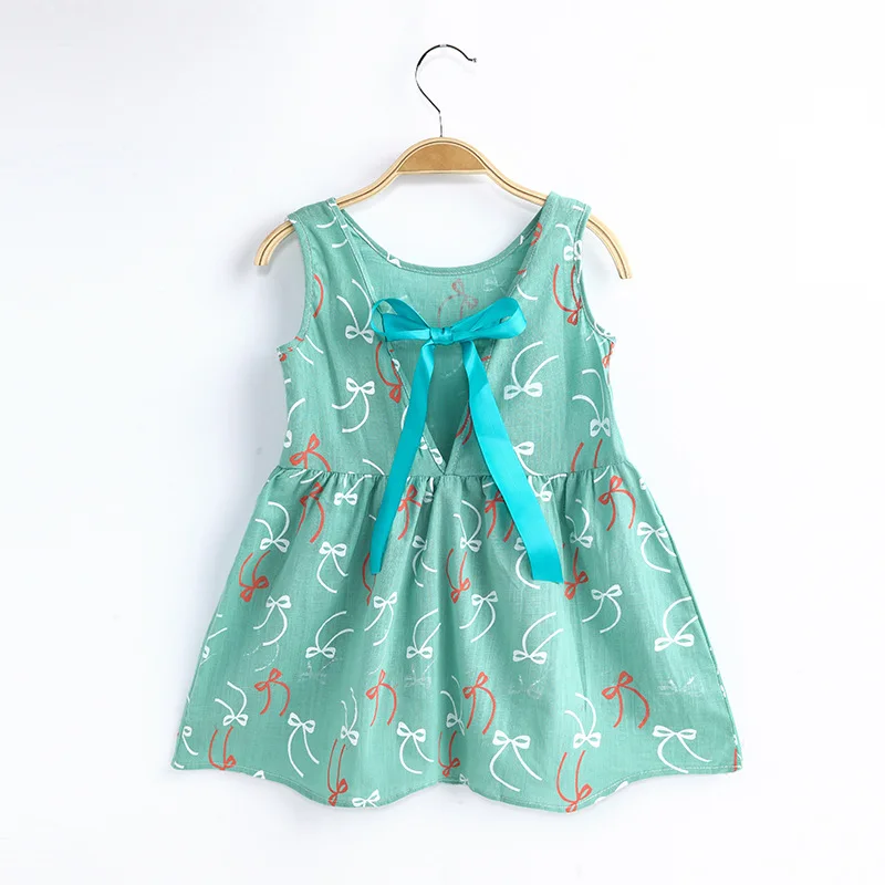 2024 Spring Summer Girls Sleeveless Print Lanyard Dress Korean Version Style Children Sundress 1-6Y Kids Cotton Casual Dress