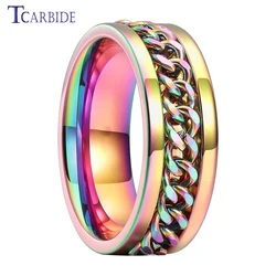 Dropshipping 8mm Fantasy Color Stainless Steel Rotating Ring Women‘s Men's Fashion Jewelry With Chain Inlay Comfort Fit