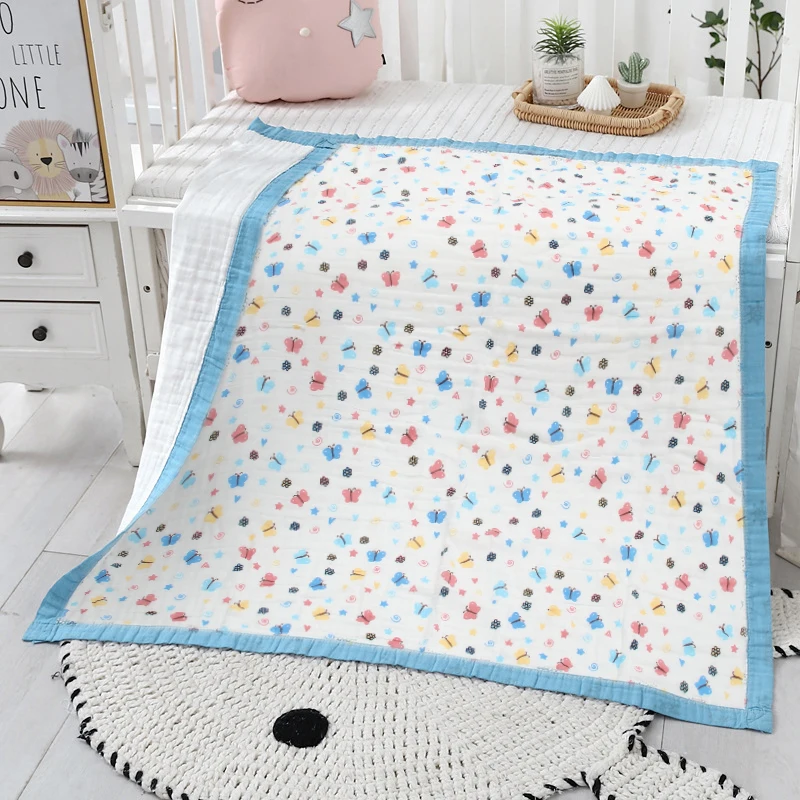 Baby blanket thickened 110X100cm pure cotton 6-layer newborn bath towel wrap blanket swaddle soft printed children\'s blanket