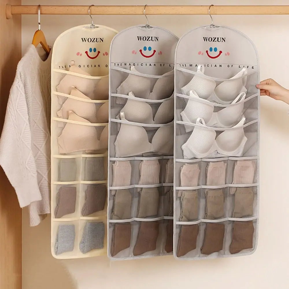 

Non-woven Fabric Underwear Storage Hanging Bag Wall Mounted Double Sides Underpants Socks Organizer with Hook Foldable