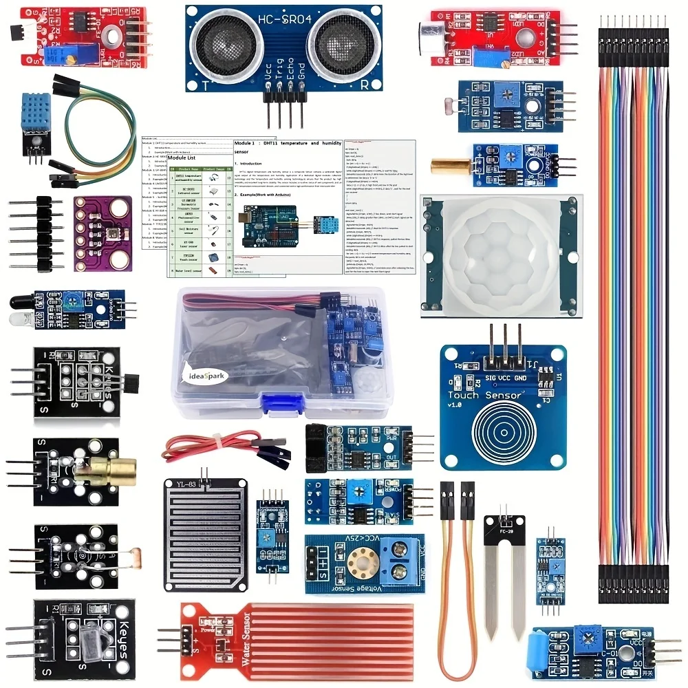 16/22/37-in-1 Sensor Modules Kit for R3 Mega2560 - Starter Learning Suite with IR Ultrasonic DHT11 Soil Moisture Sensor, L