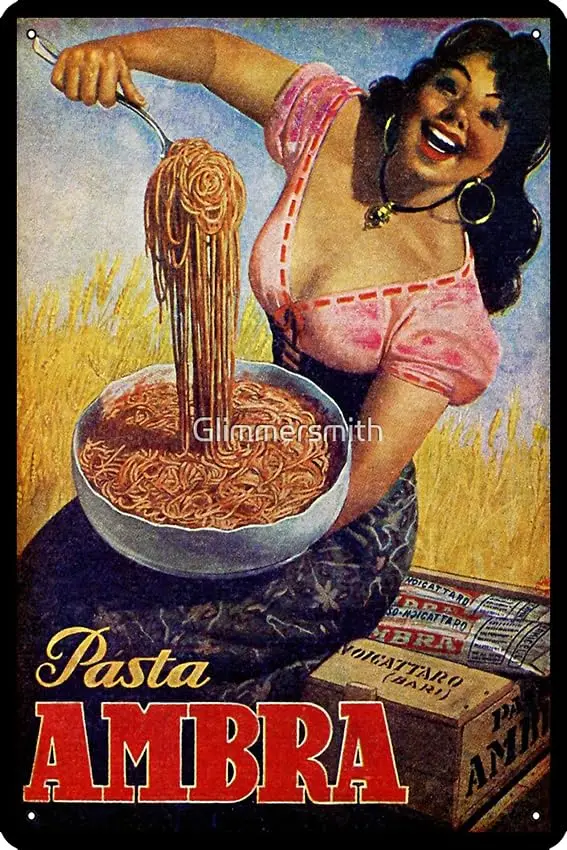 Vintage Italian Pasta Poster Food Art Italy Poster Metal Tin Sign Fun Home Art Wall Decor 8x12 Inch