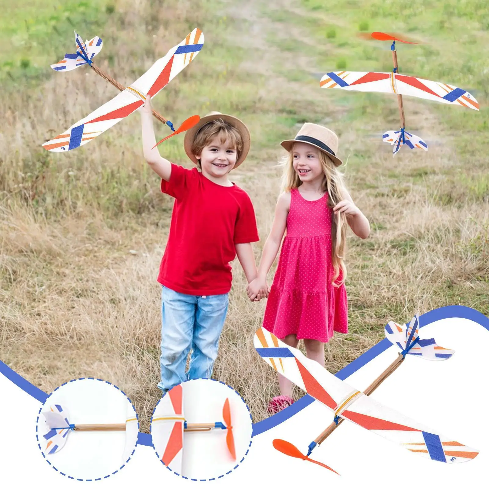 ยาง Band Powered เครื่องร่อนเครื่องบินรุ่น DIY Assembly โยนเครื่องร่อนเครื่องบินของเล่นเด็กกีฬากลางแจ้งของเล่นของขวัญ