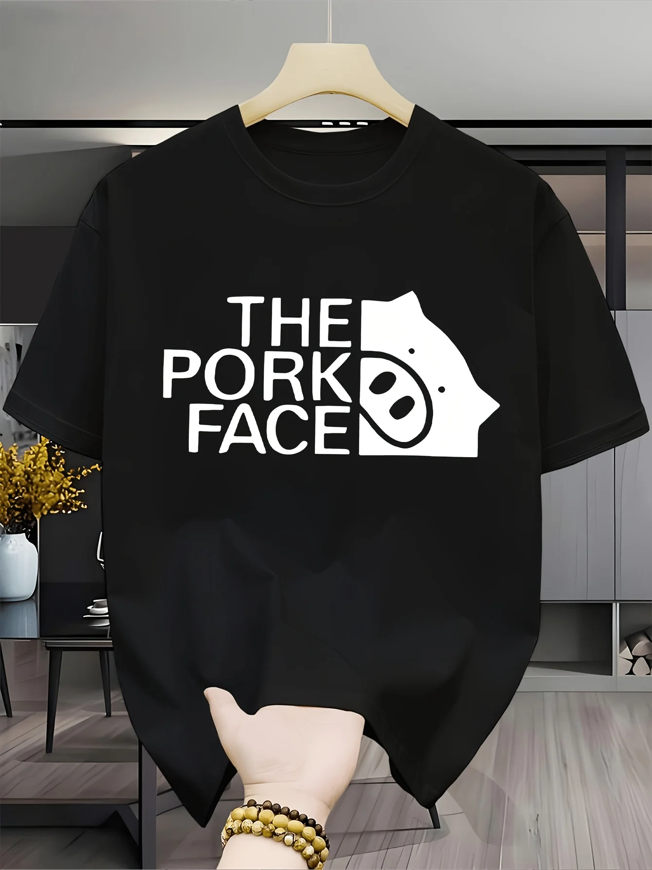 Lustiges Parodie-T-Shirt mit niedlichem Schweinegesicht, bequeme Heimkleidung für Damen, Rundhalsausschnitt, Unisex, Alltagskleidung, lustige Schweine-Cartoon-Grafik, lässig – Detail 4